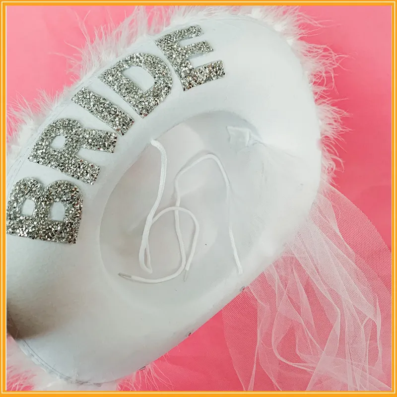 Chapeaux à large bord blanc Dia Fringe Bride Cowgirl Hat Mme Cowboy Bridesmaid Gift Bridal Summer Country Western HatWide_voghion.com
