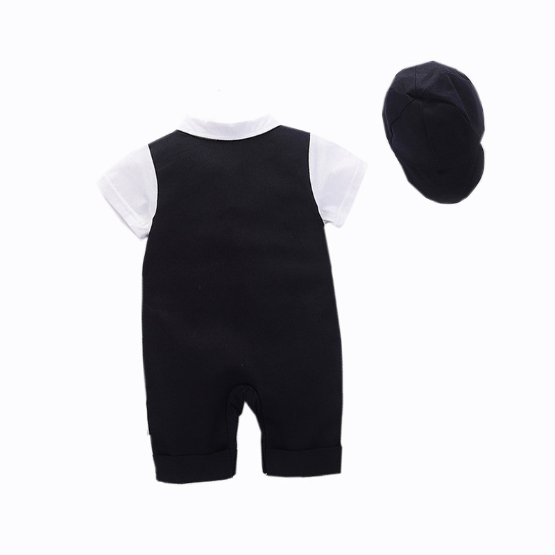 Mutter & Kinder Sommer baby kleid gentleman kleid junge kurzarm weste overall/klettern anzug + hut_voghion.com