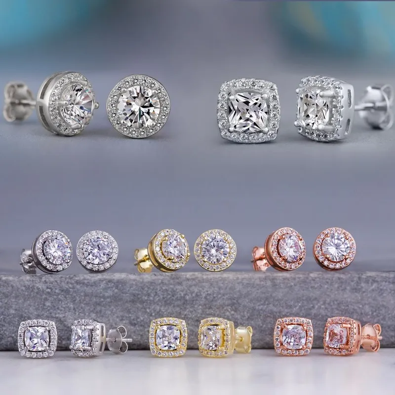 Cubic Zircon Dia Stud Earrings Charm Sier Gold Crystal Round Square Love Heart Ear Rings Engagement Wedding Gift For_voghion.com