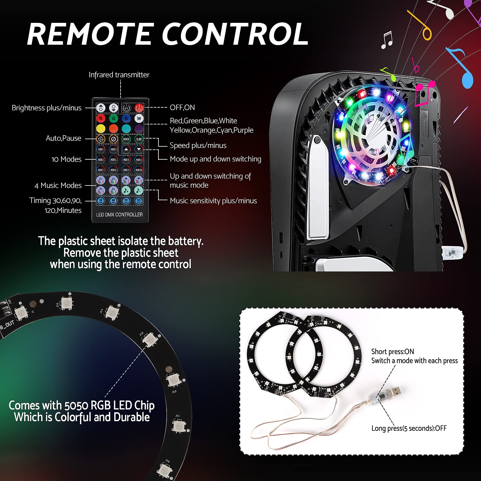 for PS5 Game Console RGB LED Light Strip Sync Music 8 Colors 400 Effects Lights Ring for Sony PlayStation 5 Console Accessories_voghion.com