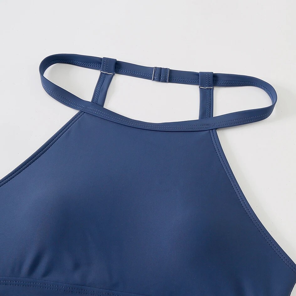 Maillot de bain deux pièces pour femme, bikini sexy, col haut, taille haute, ensemble deux pièces, vêtements de plage pour la plage, 2024_voghion.com