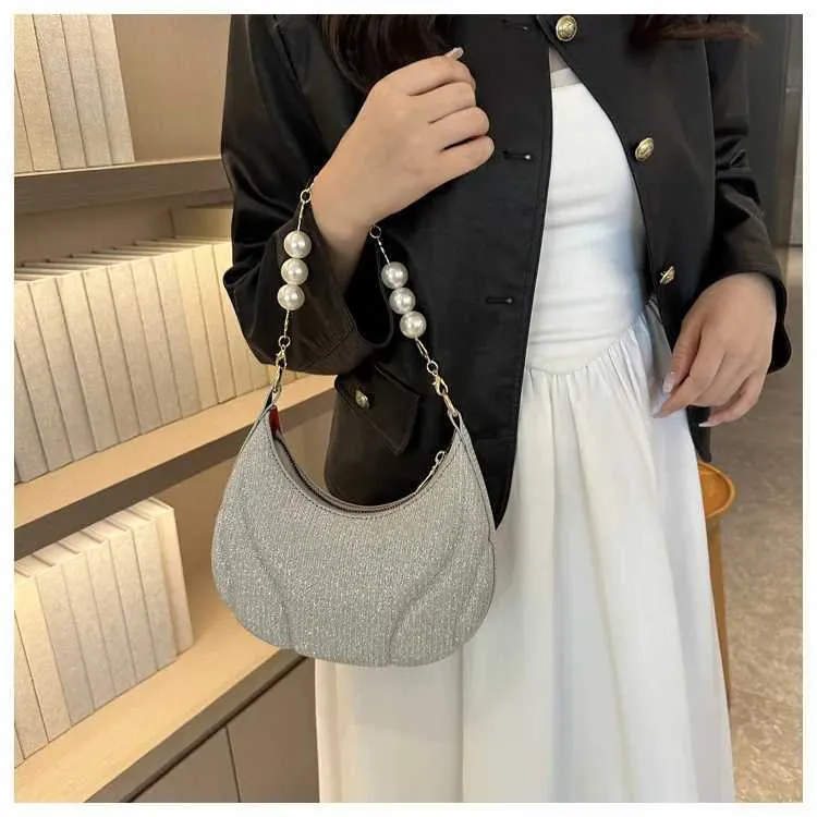 Sac à bandoulière simple en cuir PU pour femme avec chaîne en perles pailletées de couleur unie Ba241214_voghion.com