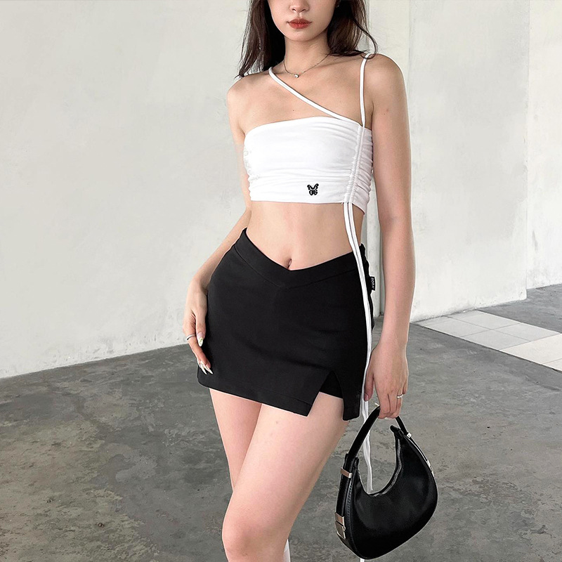 M22TP643 ins Inner Tank Women's Slim Fit Solid Color Sexy Open Back Wrap Top_voghion.com