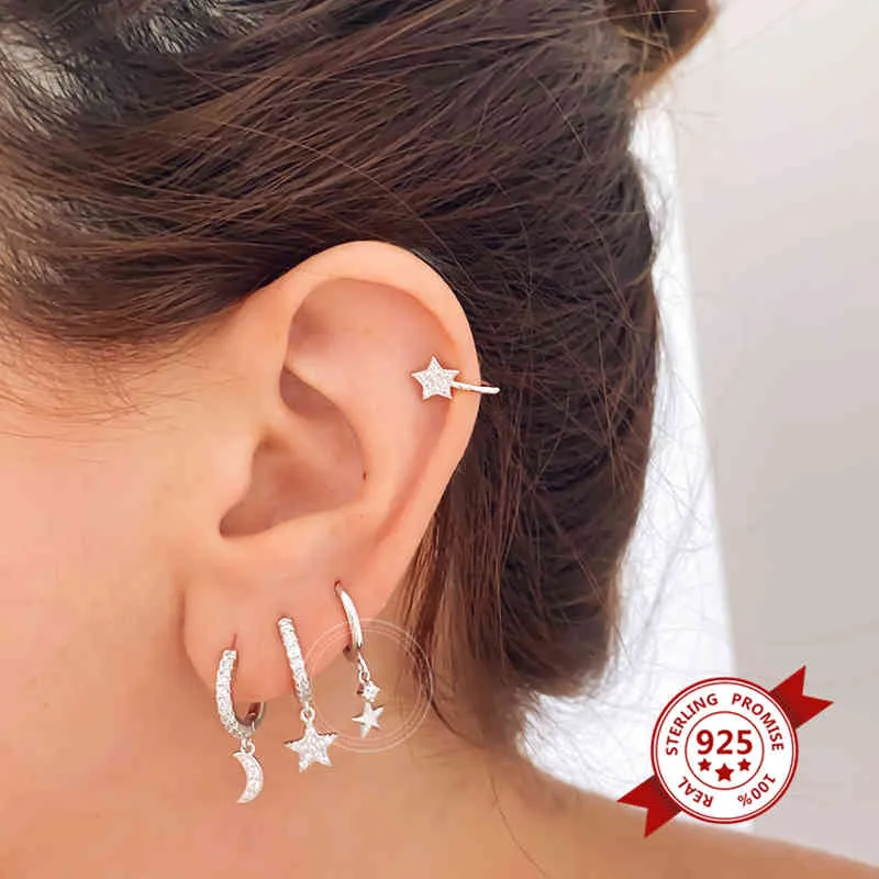 Sterling Sier Ear Buckle Dainty Minimalist Dangling Cz Hie Hoop Earrings Crescent For Women_voghion.com