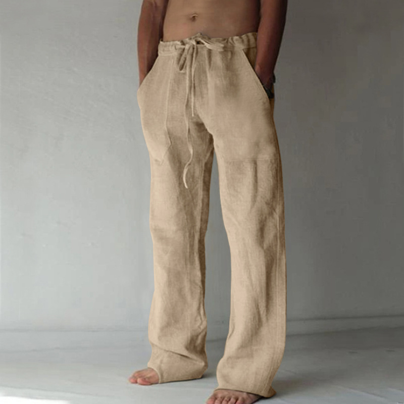 Abbigliamento maschile 2024 Wish Hot Sale Nuovi pantaloni da uomo in lino casual tinta unita pantaloni da uomo in lino sottile_voghion.com