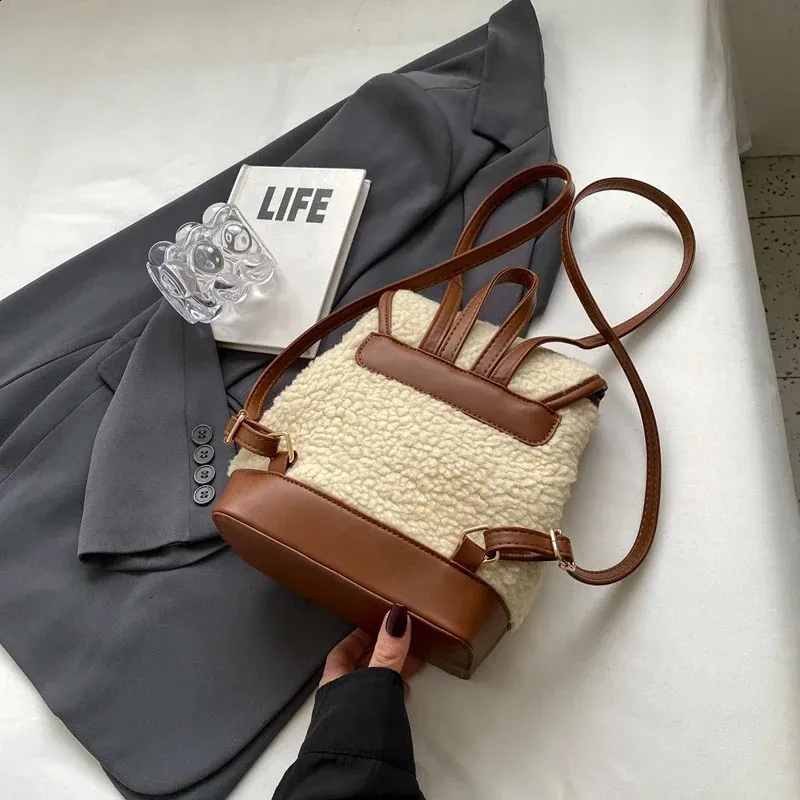 Winter Warm Lamb Wool Women Backpack Fashion er Plush Handbag Anti Theft Backbag Lady Casual Shoulder Crossbody Bag_voghion.com