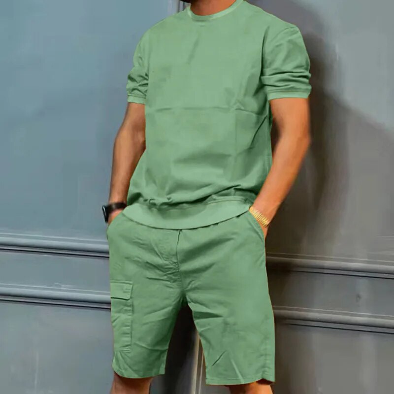 2024 New Summer Men's Sports Multi-Bag Pants Trendy Casual Short-Sleeved Shorts Personalized Suit_voghion.com
