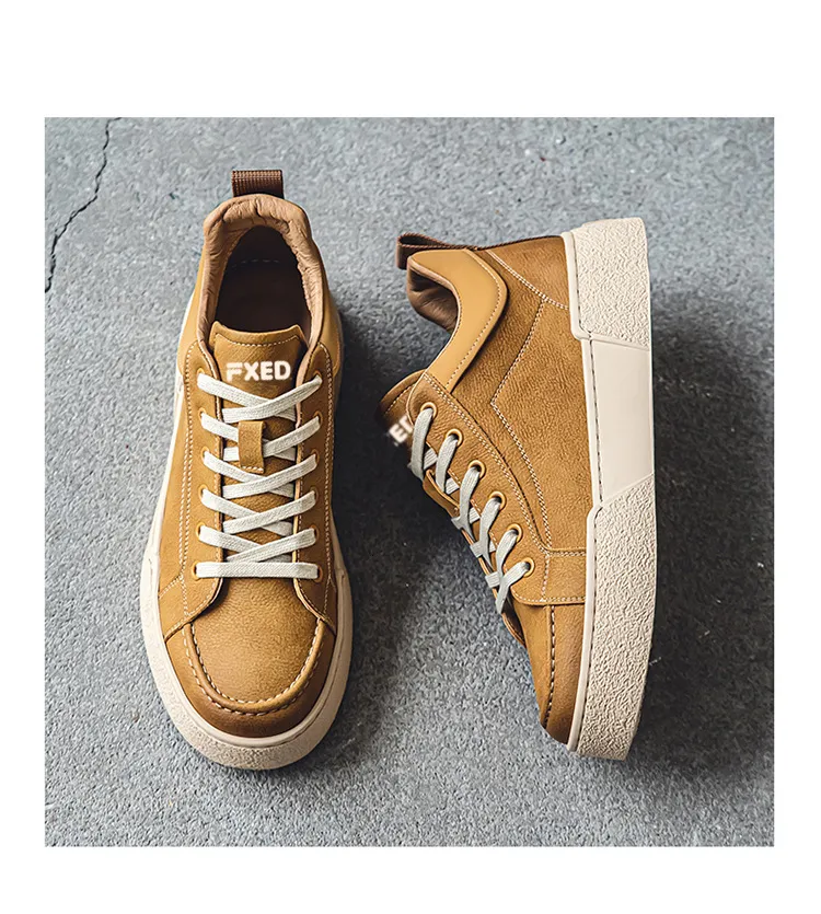 Baskets en cuir pour homme semelle épaisse style coréen_voghion.com