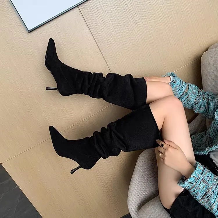Designer-Stiefel im amerikanischen Retro-Westernstil für Damen, dünne Absätze, spitze Zehen, gestapelte breite große Röhre, Umfang, würzig_voghion.com