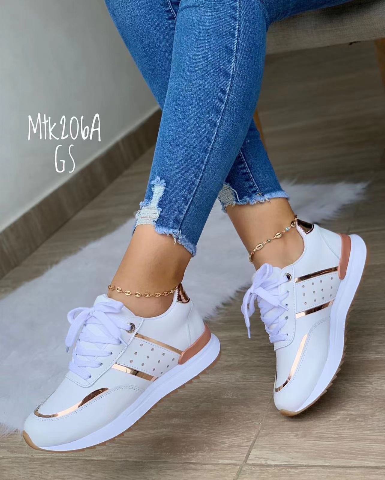 Sports shoes women's large size thick bottom color matching  casual low top sports shoes in stock_voghion.com
