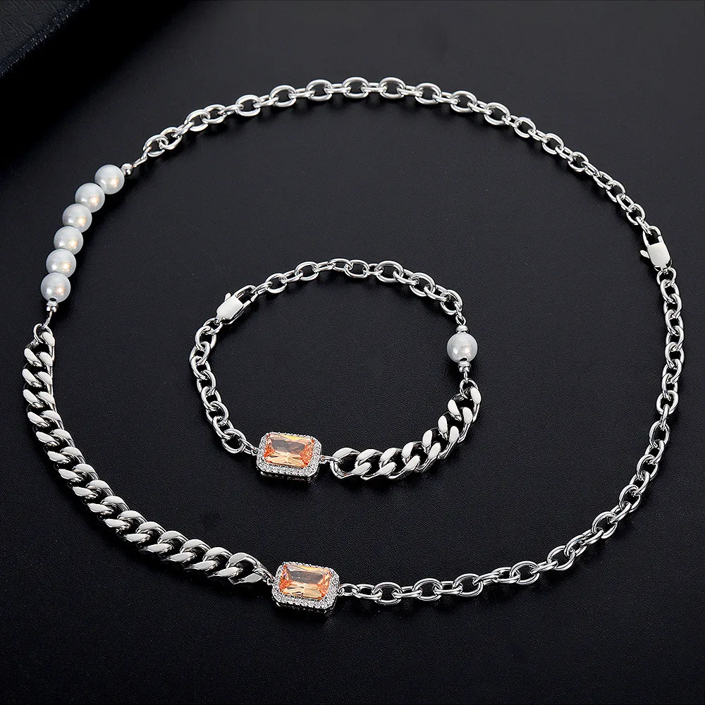 Zircon Chain Bracelet And Necklace Set For Couples Handmade_voghion.com