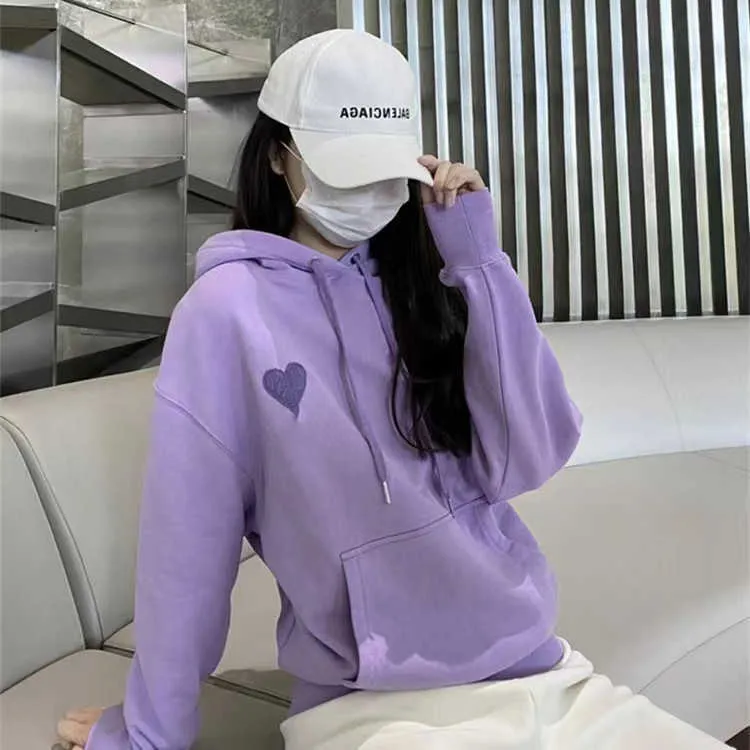 Herr- och damdesigner Amis Hoodie tracuit Tröja Broderad A-ord Röd Kärlek Tunn Rund Halsad Pullover Par P_voghion.com