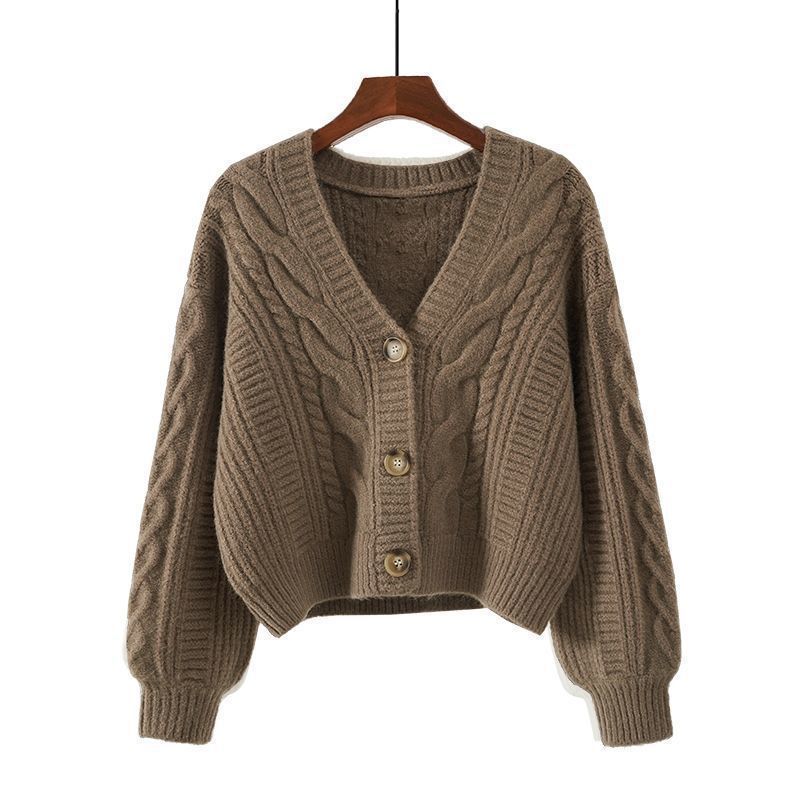 Vêtements pour femmes Pull col en V lâche femmes style paresseux automne et hiver vêtements d'extérieur 2024 nouveaux hauts rétro twist court_voghion.com
