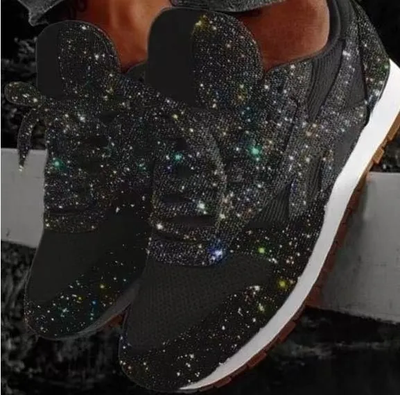 Women Casual Glitter Mesh Flat Ladies Sequin Vulcanized Lace Up Sneakers Outdoor Sport Running Shoes_voghion.com
