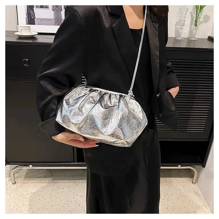 Kleines Design Damen Leder Sier Cloud Gold Umhängetasche Damen Party Clutch Geldbörse Weibliche HandtaschenC241211_voghion.com