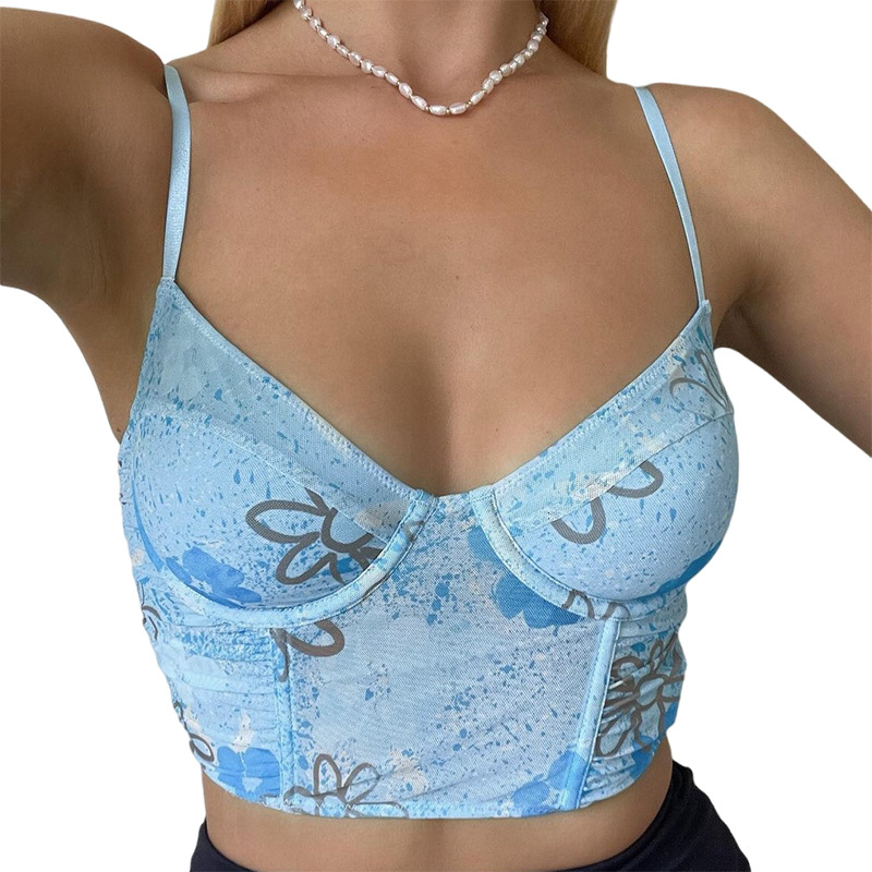 D21TP4802024 Sommer Neuer Sling-Pullover-Druck Plissee Offener Nabel Lässiges kleines Tanktop für Damen_voghion.com