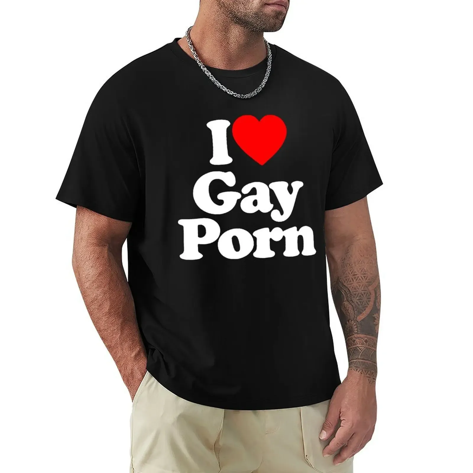Männer T-Shirts Lustig Ich liebe Gay Porn Herren Casual Sommer LGBT Shirt Unisex Kurzarm Streetwear Rundhals T-Shirt_voghion.com