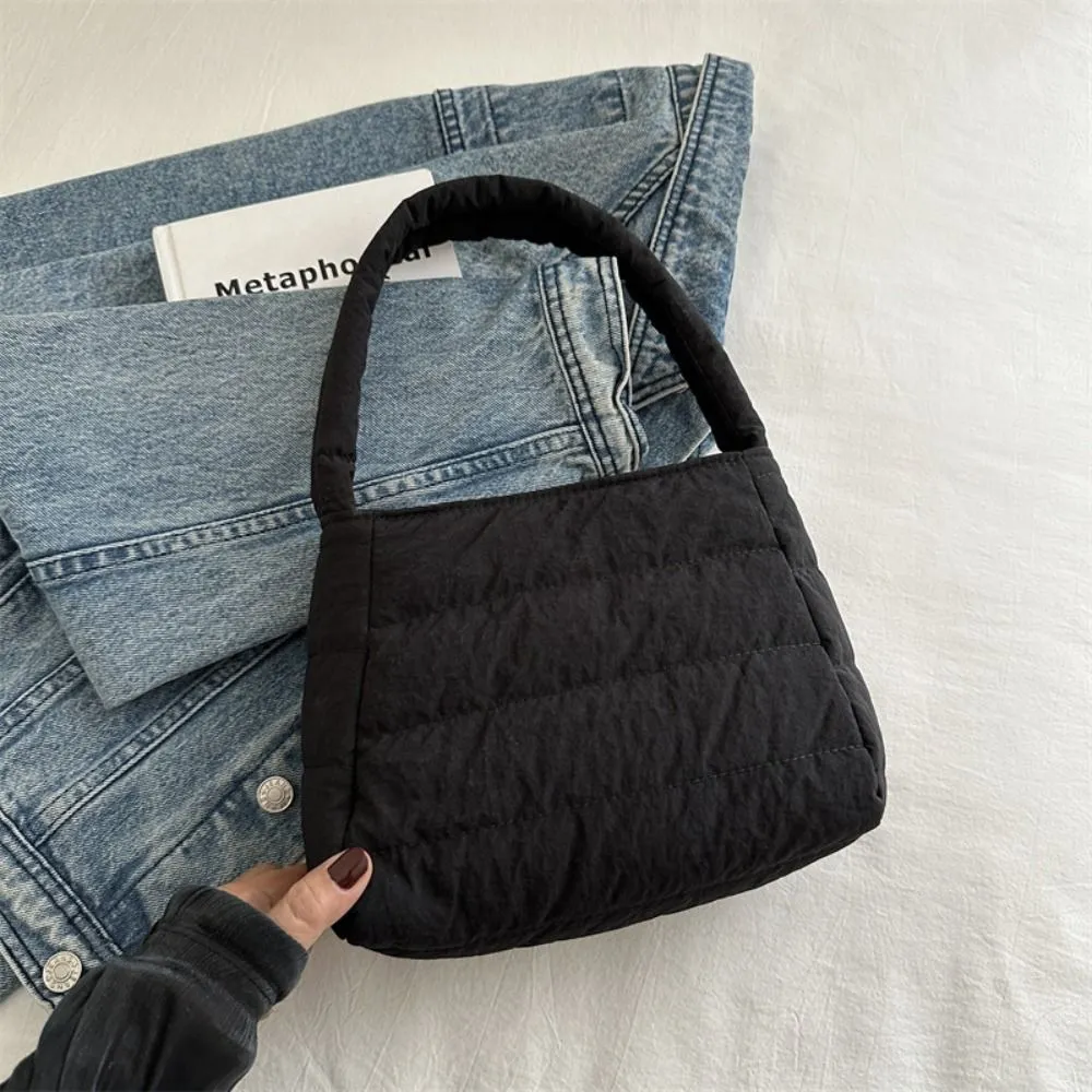 Borsa a tracolla imbottita quadrata trapuntata in nylon con spallacci larghi, imbottita sottobraccio, leggera in tela, borsa a mano per la scuola_voghion.com