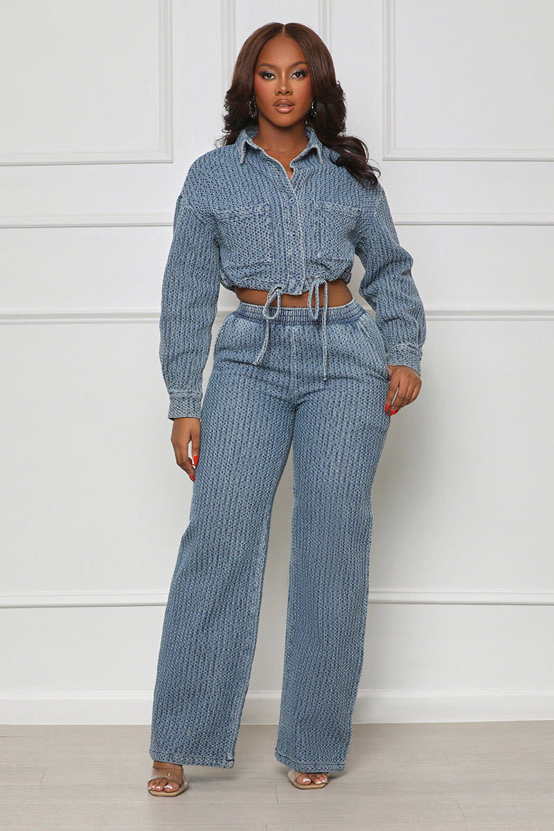 Women's Clothing 51025 fashion new long sleeved trousers denim women's two piece set