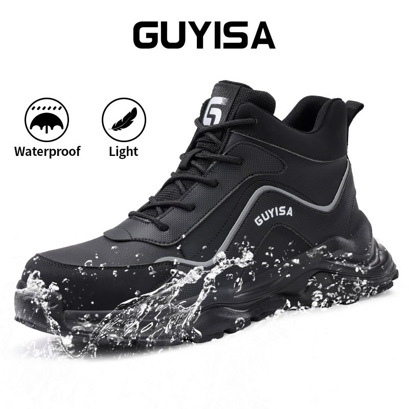 Zapatos de seguridad GUYISA, botas con punta de acero, superligeras, de corte alto, resistentes al desgaste, suaves, color negro, 38-45 F077_voghion.com
