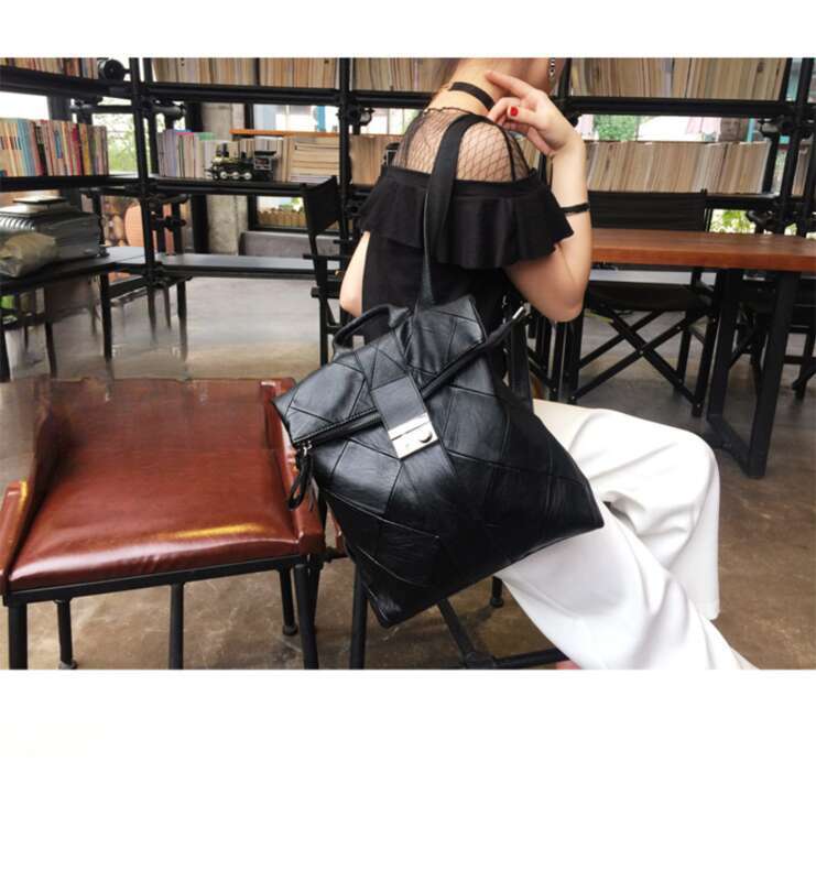 2025 New Fashion Women Korean Multifunctional Lock Backpack Travel Bag_voghion.com