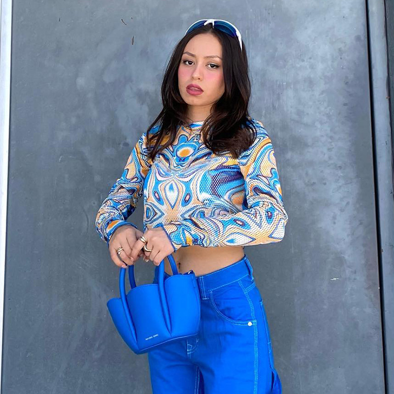 D22TP354 Autunno Nuovo 2024 Girocollo Maglione Manica Lunga Maglia Stampata Ombelico Aperto Top T-shirt Donna_voghion.com