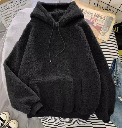 Damenbekleidung, verdicktes Sweatshirt aus Lammfell und Samt für Damen, lockeres Pullover-Sweatshirt aus Lammfell für Damen_voghion.com