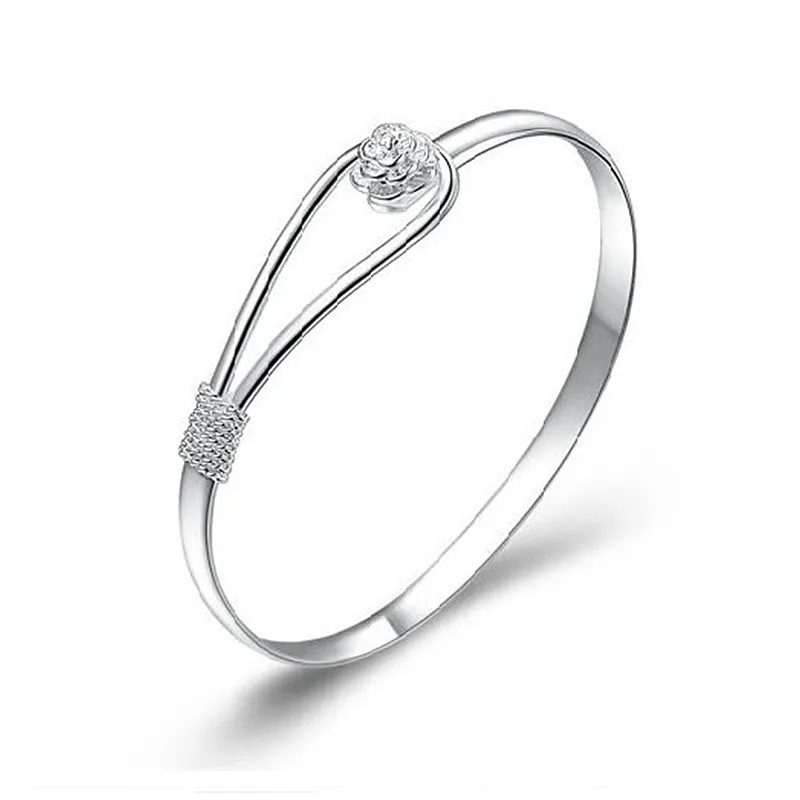 Bracciale rigido a fiore placcato platino per donna elegante_voghion.com
