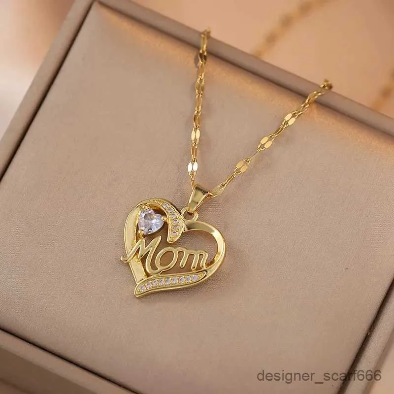 Collane Moda CZ Zircone Collana con ciondolo a forma di cuore con catena in acciaio inossidabile Gioielleria raffinata per i regali della mamma per la festa della mamma_voghion.com