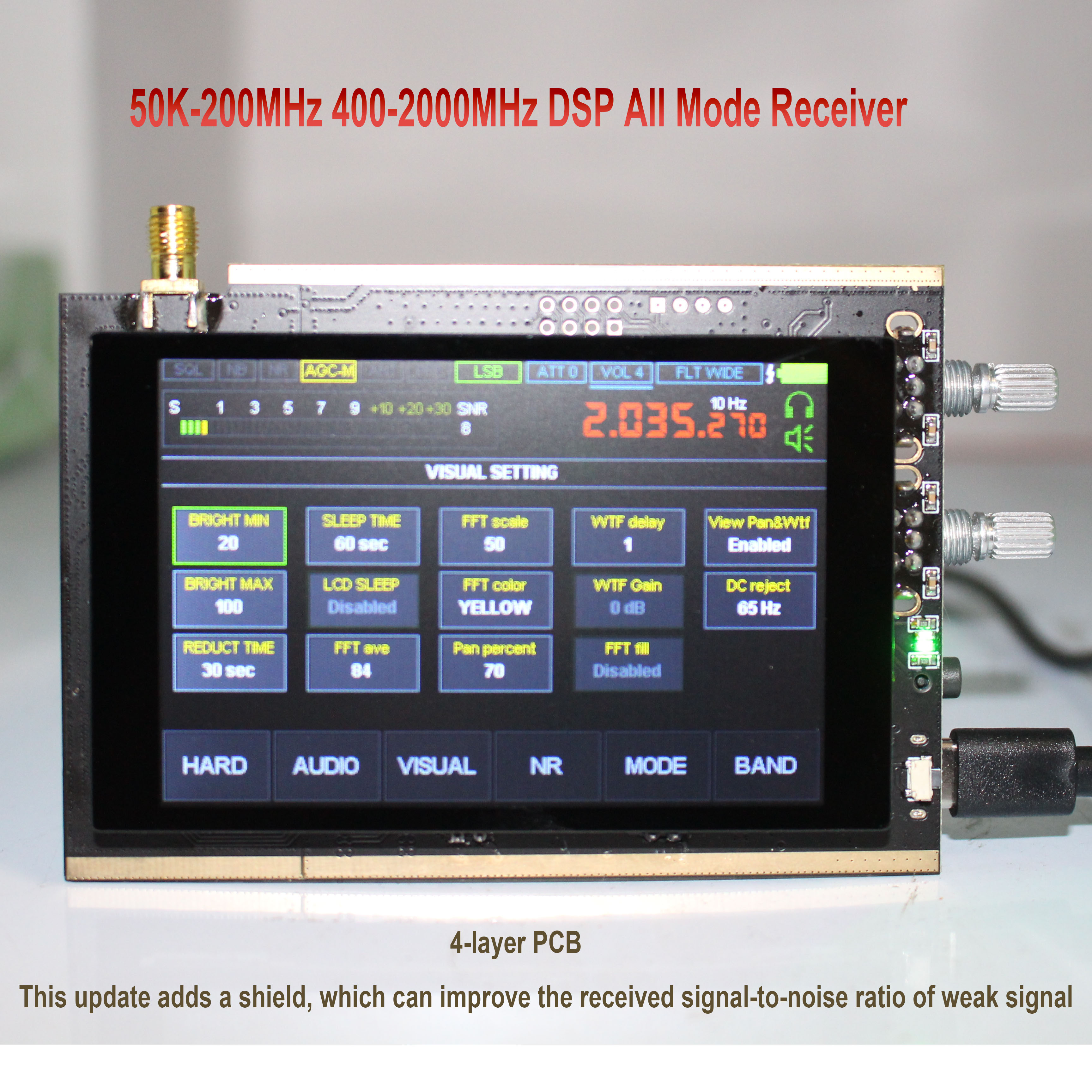 V1.10a 50KHz-2GHz Ενημέρωση Firmware Malahit DSP Δέκτης Μαλαχίτη Ραδιόφωνο SDR Θωράκιση LCD 3.5" Θωράκιση PCB 4 στρώσεων Αποκωδικοποίηση CW_voghion.com