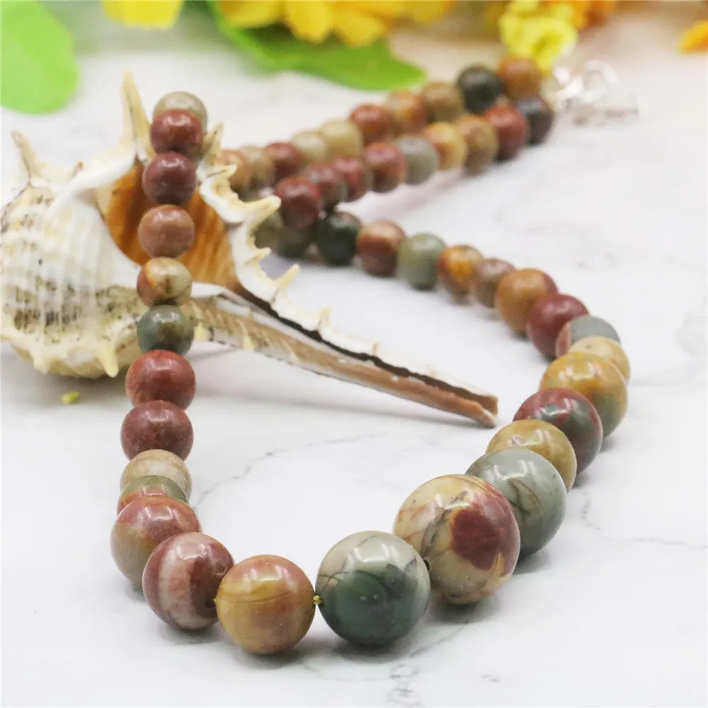 Chaînes 6-14mm Multicolore Picasso Pierre Perles Rondes Collier Bijoux De Mode Cadeaux Pour Fille Femmes Naturel 18 pouces_voghion.com