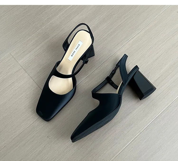 2024 Summer Thick Mary Jane Single Shoes Back Square Head Sandals Female Commuter One e Strap High Heels Free of Mail_voghion.com
