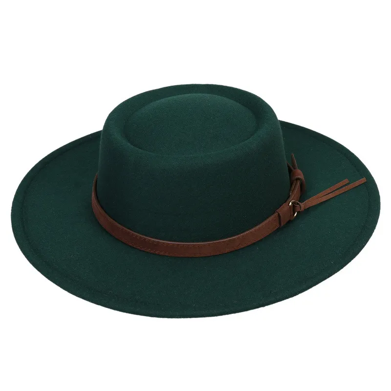 Wide Brim Hats Autumn And Winter Chain Flat Fedora Hat Women Monochromatic Jazz Top British Retro Panama Wholesale_voghion.com