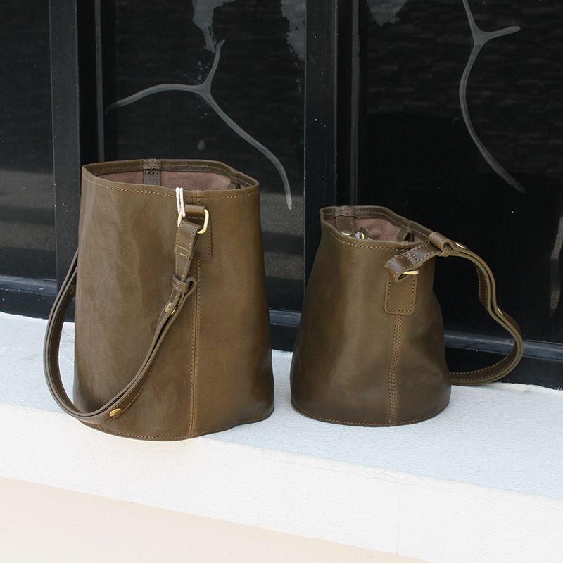 Italienische erste Schicht Rindsleder Tote Bucket Bag Schulter Unterarm Damentasche schlichter Stil High-End vielseitige_voghion.com