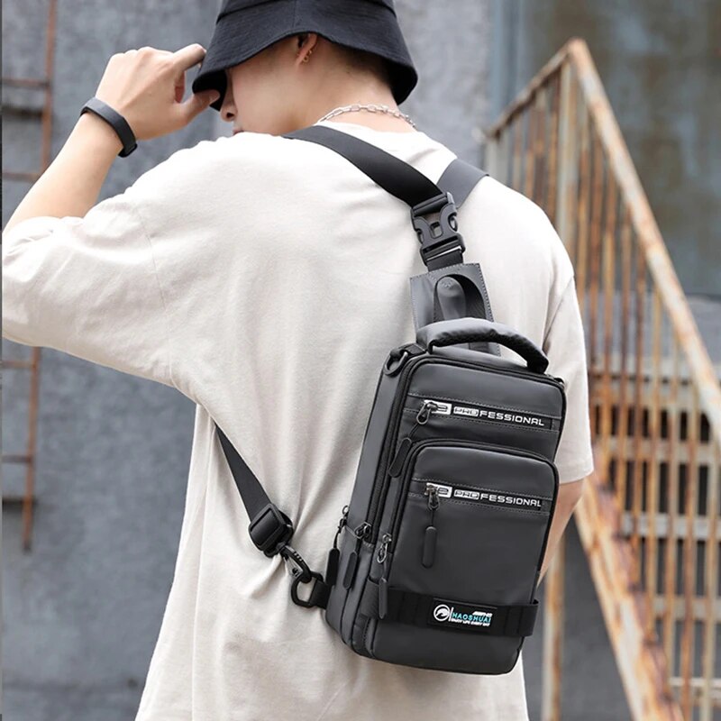 Mode Nylon Rucksack Daypack Männer Cross Body Brust Taschen Pack mit USB Lade Port Reise Männlichen Knapsack Rucksack_voghion.com
