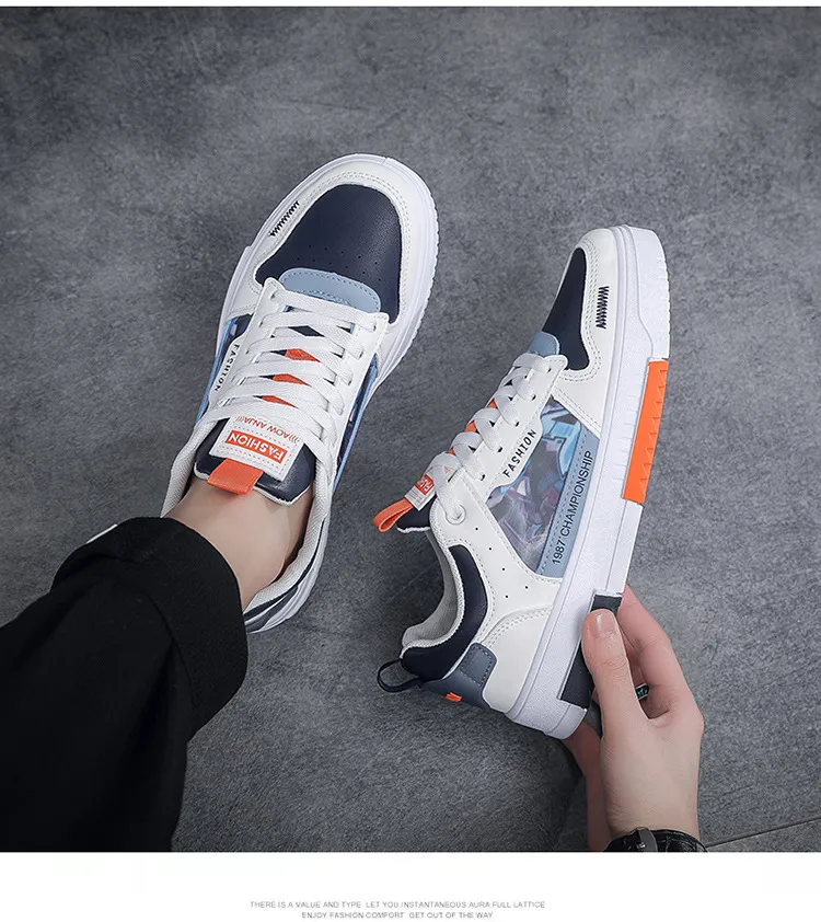 Casual Board Shoes For Men Breathable Low Top Trainers Grey_voghion.com