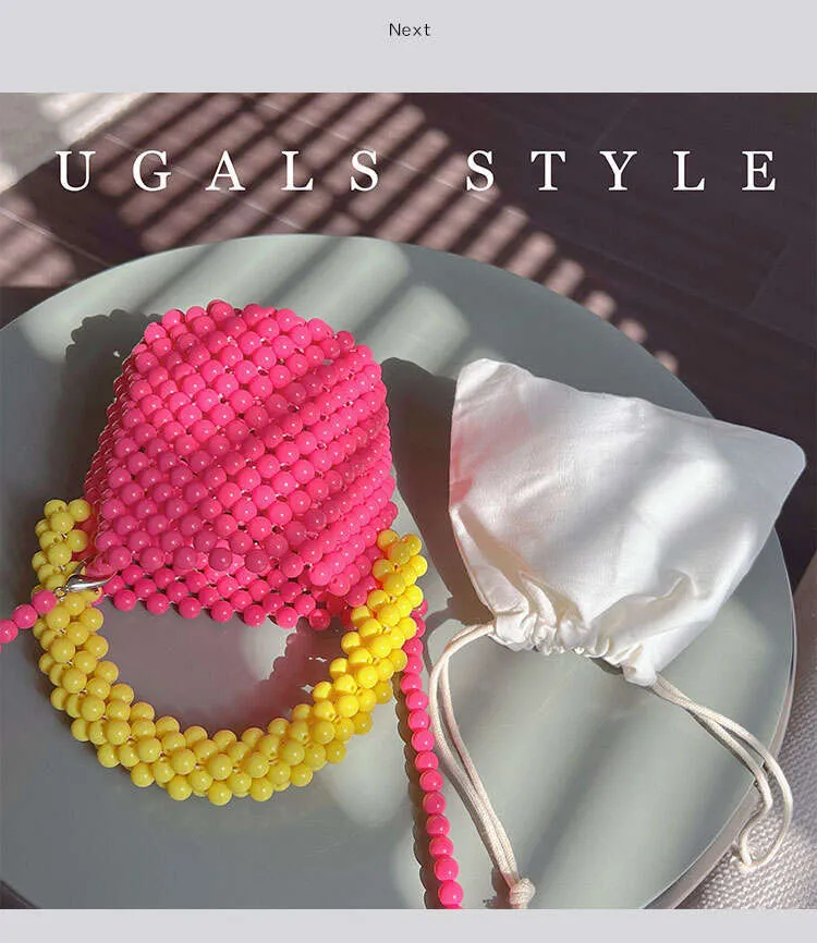 Mini Beaded Shoulder Bag For Women, Handmade Candy Colour Handbag_voghion.com