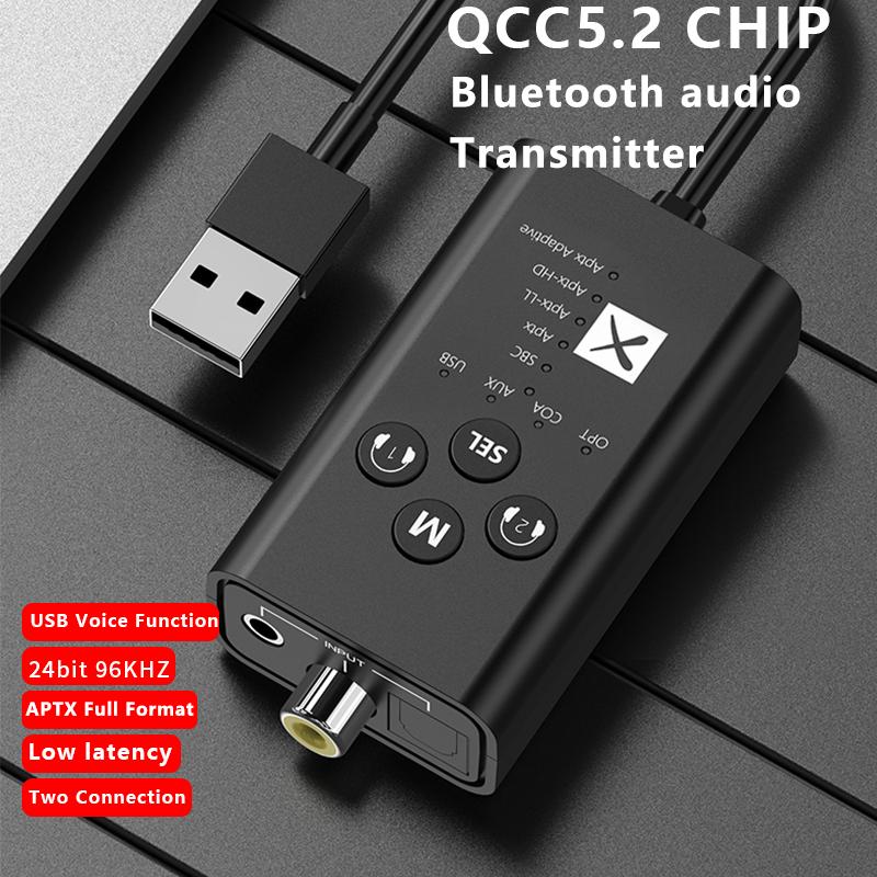 Qualcomm QCC3056 Trasmettitore audio Bluetooth 5.2 a 24 bit aptX LL HD Adattatore wireless coassiale in fibra ottica AUX USB 3,5 mm adattivo_voghion.com