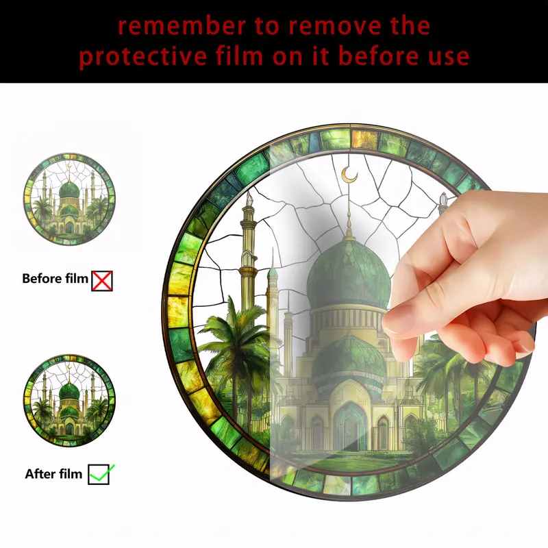 1pc, 2D Flat Printed Acrylic Mosque And Palm Trees Colorful Window Garden Garden Suncatchers, Round Sign_voghion.com
