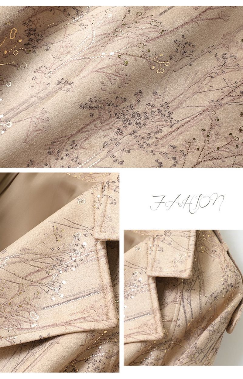 Women's autumn new style temperament fashion print over knee long windbreaker 6791_voghion.com