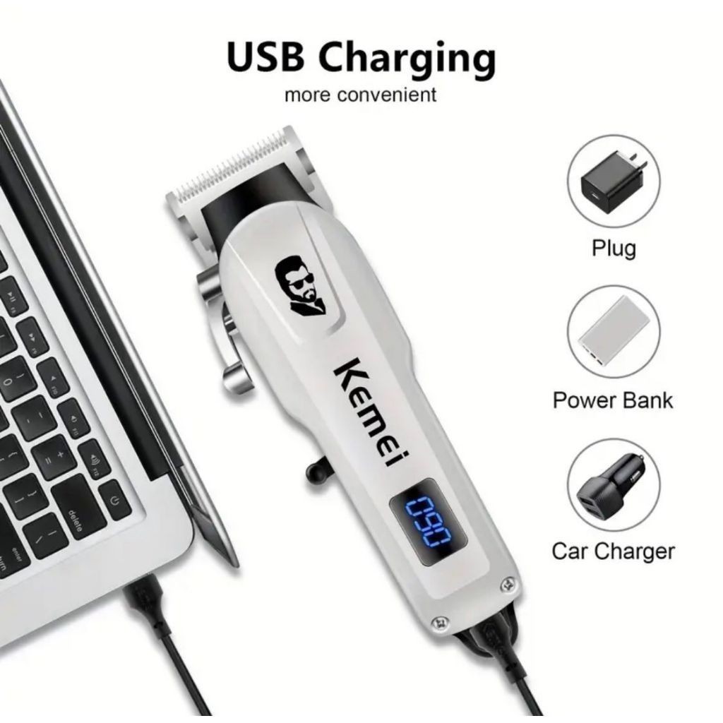 KM-232 Mașină de tuns profesională cu încărcare USB, tuns fără fir, LCD, tuns pentru bărbați_voghion.com