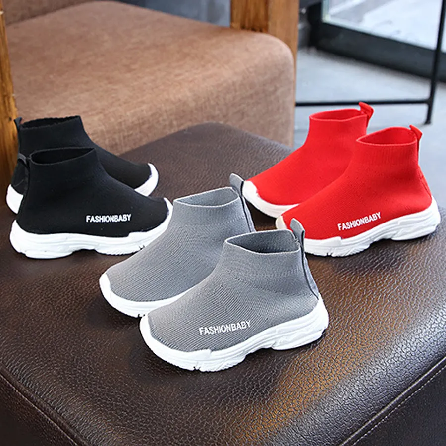 Tênis de cano alto infantil casual sem cadarço respirável meias infantis antiderrapantes botas de neve meninos meninas calçados esportivos tamanhos 21-30_voghion.com
