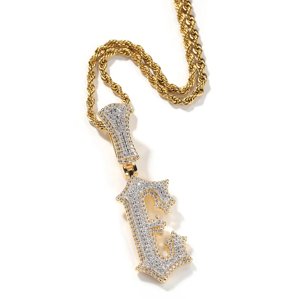 A-Z Burr Initial Englisch Buchstabe Anhänger Halskette Echtgold Iced Out CZ Stein Zirkonia DIY Bling Kristall Charm Hip_voghion.com