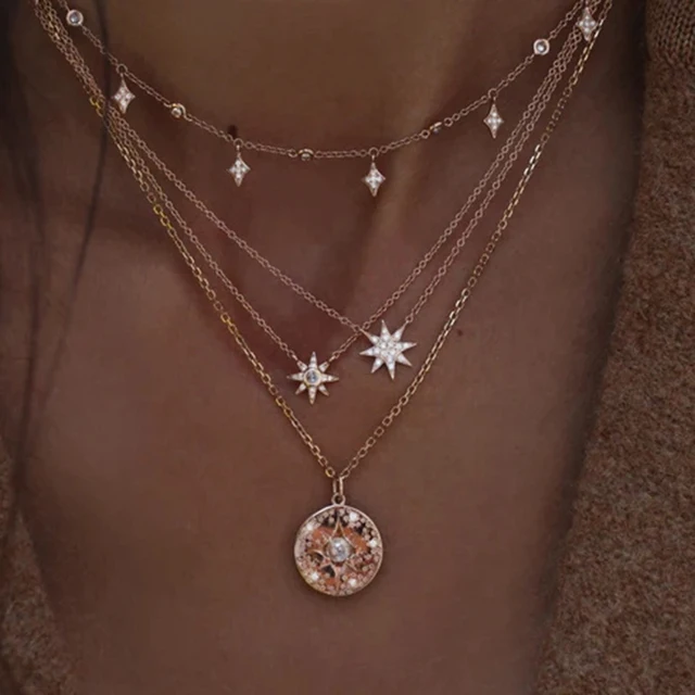 2025 Noutăți Vintage 2024 Pandantiv Nou Colier de Culoare Aurie Pentru Femei Boho Multi Layer Cristal Pandantive Coliere Petrecere Cadou De Nuntă_voghion.com
