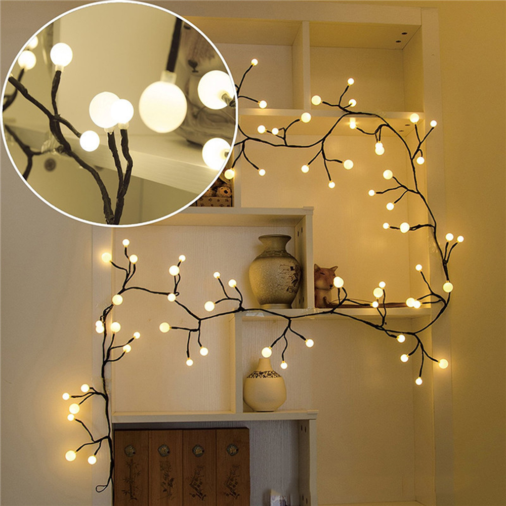 2.5M 60LED Willow Vine Lights String DIY Artificial Plants Willow Vine Lights Christmas Decorations for Walls Bedroom Year Party_voghion.com
