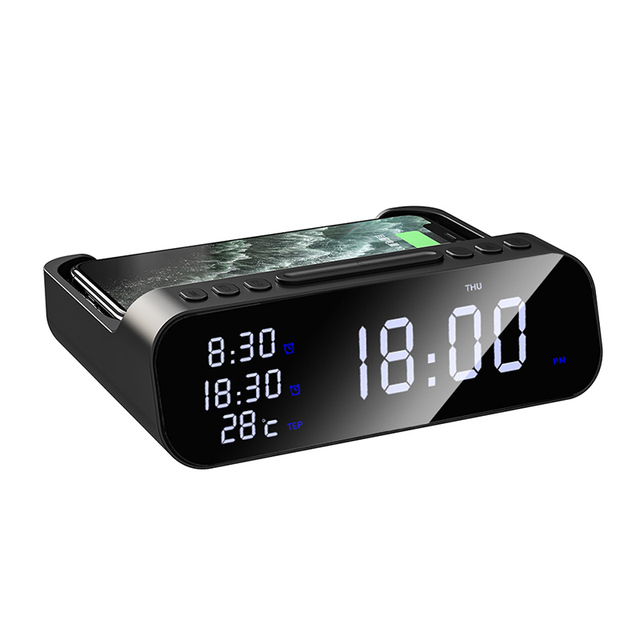 15W Fast Wireless Charger Alarm Clock For iPhone 8 11 12 13 Pro Max Mini/Samsung S21/Xiaomi Type C Desktop Clock Charger Station_voghion.com