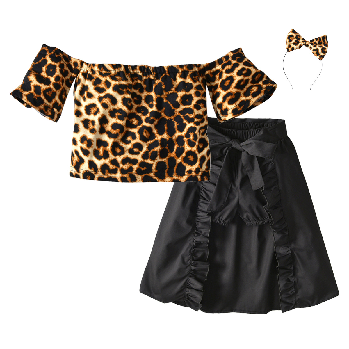 Mutter & Kinder kinder kleidung für mädchen leopard print korsett schwalbenschwanz rock vier-stück kinder anzug für mädchen_voghion.com