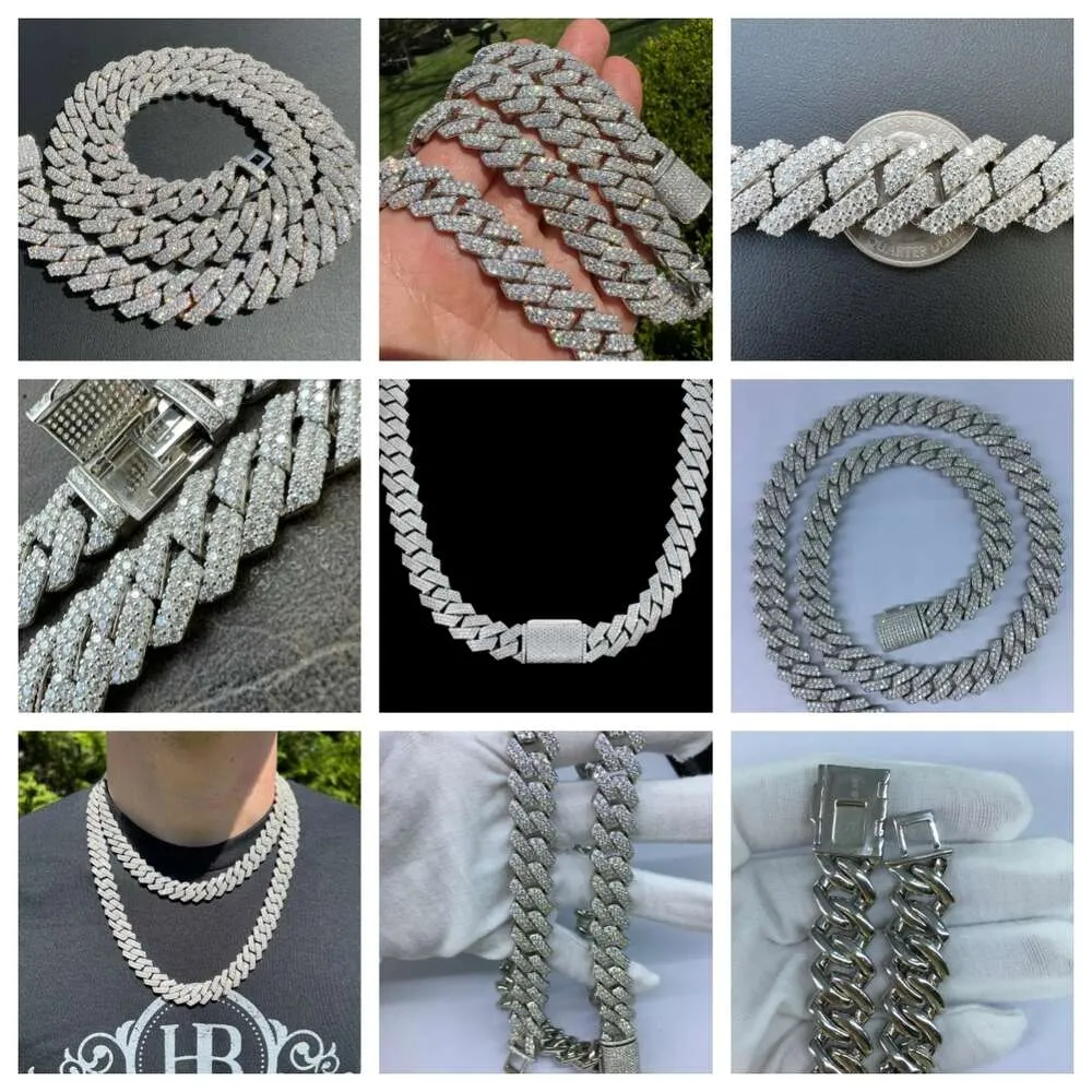 Catena in argento Ice Out da 12 mm, 15 mm, 18 mm, 20 mm, con diamanti, da uomo, con moissanite, rapper, hip hop, regalo con maglie cubane_voghion.com