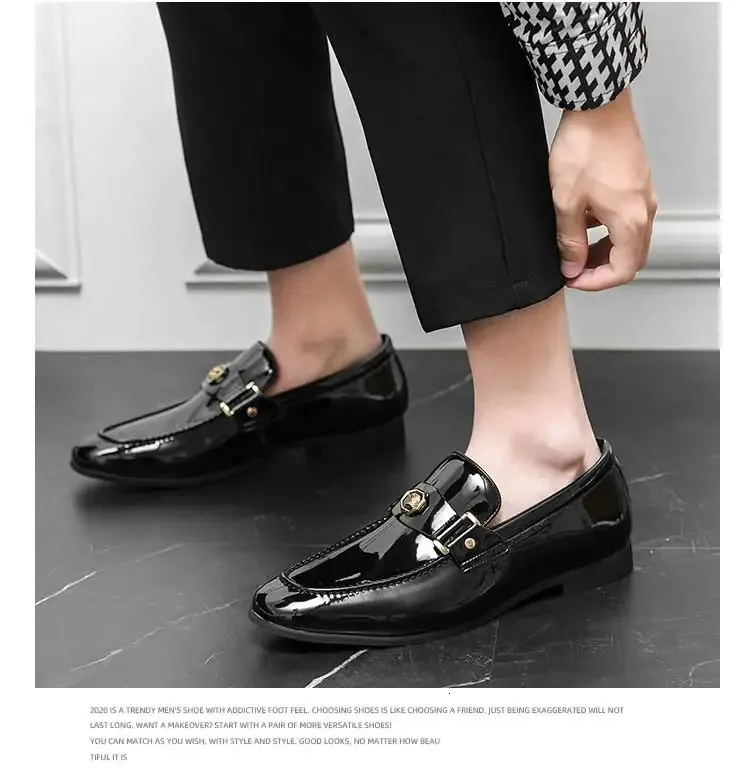 Black Loafers Slip-On Round Toe Fashion Mens Dress Wedding Shoes for Men Size 38-47 240703_voghion.com