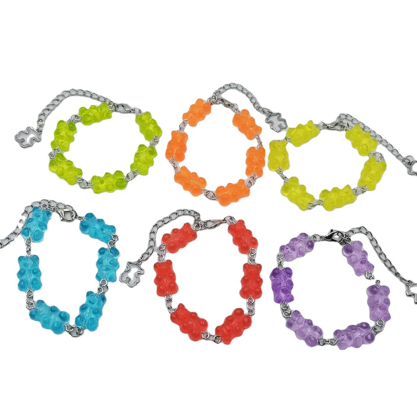 Pulseras de eslabones con bonitos ositos de goma, cadena de acero inoxidable, colgantes, dijes para mujeres, hombres, muñecas, tobillos, joyería para niñas._voghion.com